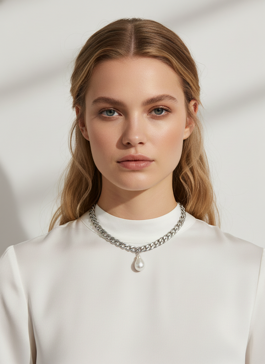 Pearl baroque white gold necklace